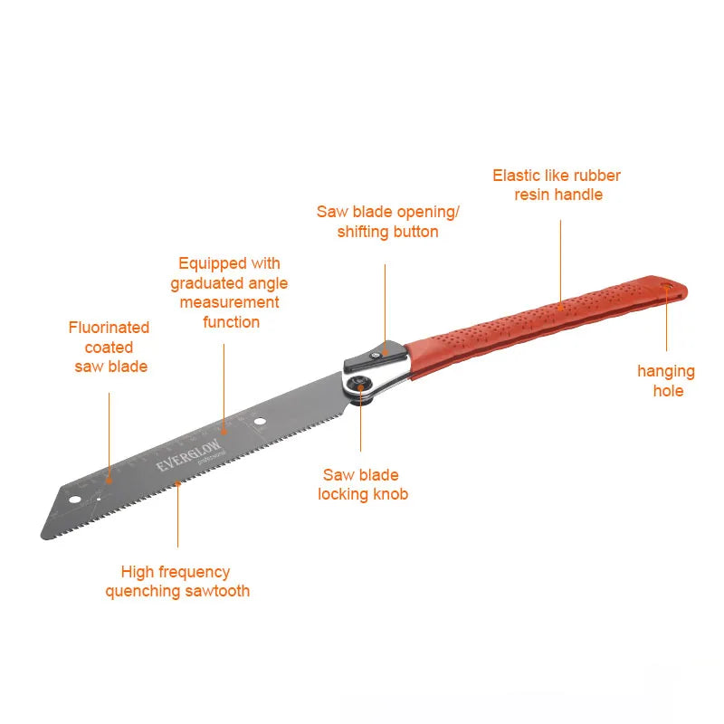 Japanese Folding Saw with Triple-Sharpened Teeth and Rubber Handle