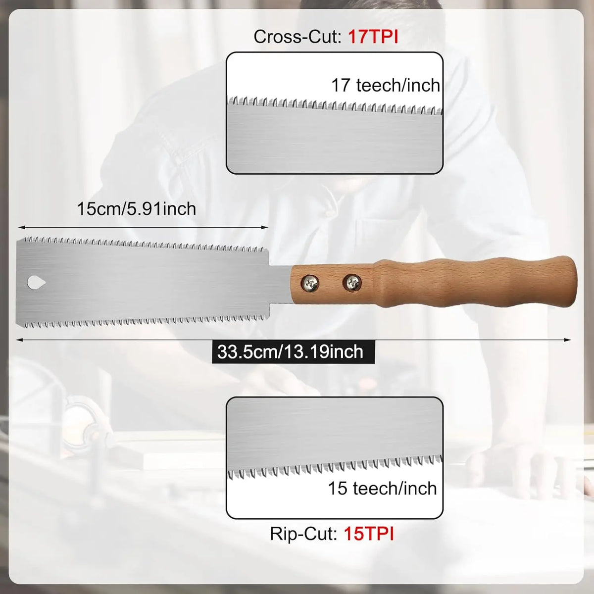 Japanese SK5 Double Edge Pull Saw for Flush Cut (6 Inch 17/11 TPI)