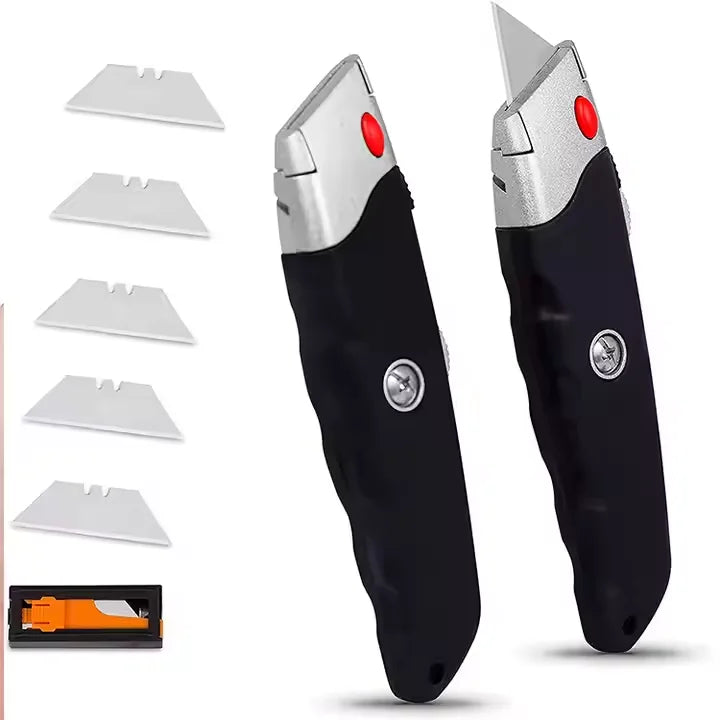 Heavy Duty Retractable Utility Knife Set with Comfort Rubber Handle